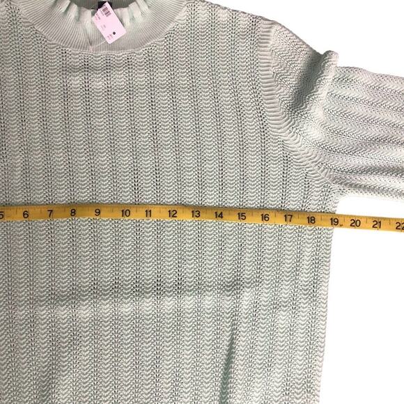 J. Crew Mint Green Sweater Womens M Ruffle Mock Neck Pointelle Knit Pullover NWT - Picture 5 of 9